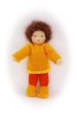 Bübchen braunhaarig mit gelbem Pullover und orangener Hose/ Größe 9cm