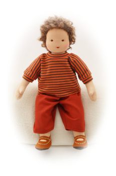 Puppenpullover orange-grau geringelt 40-48cm