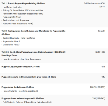 WUNSCHPUPPE für Bestellung 202200097