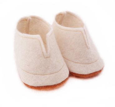 Puppenfilzschuhe weiß-hellbraun 50-54cm