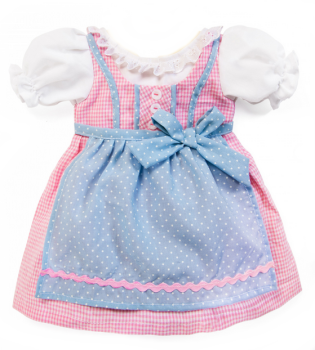 Puppen-Dirndl rosé-blau 42-48cm