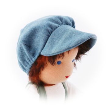 Puppenmütze mit Krempe heller Jeans 40-48cm