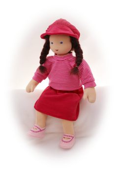 Puppenmütze mit Krempe  Feincord himbeerrot 40-48cm