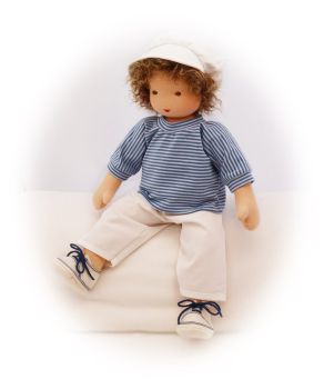 Puppenpullover blau-hellblau geringelt 40-48cm