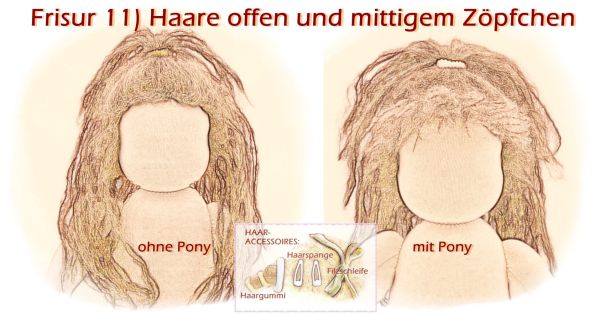 Teil 3/4: Gr 40-48cm Puppenhaare/Frisur aus Glattmohairgarn KASTANIENBRAUN/Haarlänge 18cm