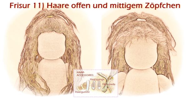 Teil 3/4: Gr 54cm Puppenhaare/Frisur aus Glattmohairgarn HELLBRAUN/Haarlänge 18cm