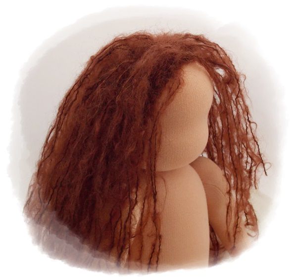 Teil 3/4: Gr 40-48cm Puppenhaare/Frisur aus Glattmohairgarn KASTANIENBRAUN/Haarlänge 18cm
