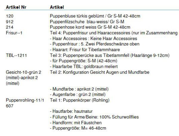 Wunschpuppe für Bestellung 201610553