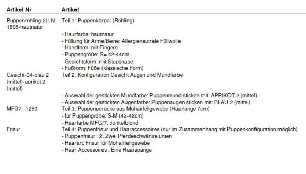 Wunschpuppe für Bestellung 201710414 /201710414-1