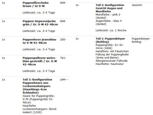 Wunschpuppe für Bestellung 201710517