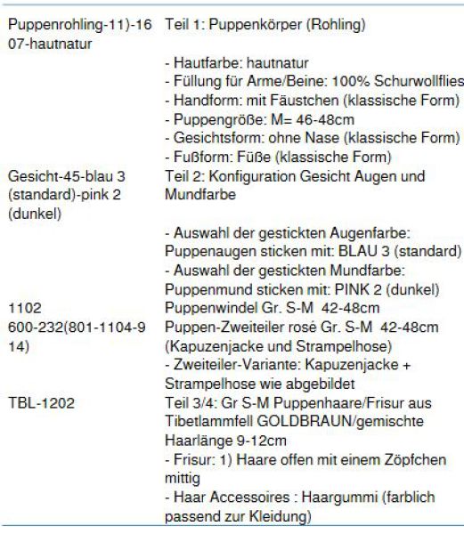 WUNSCHPUPPE für Bestellung 201800437