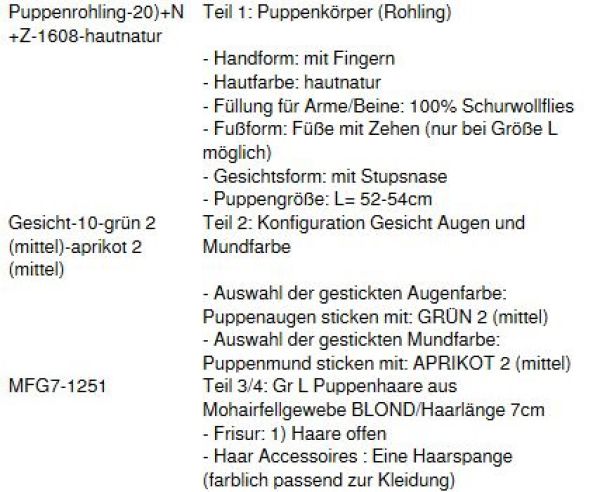 WUNSCHPUPPE für Bestellung 201800460