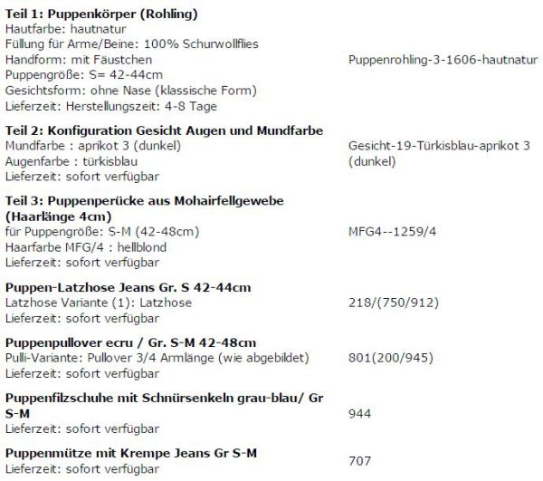 WUNSCHPUPPE für Bestellung 201800515