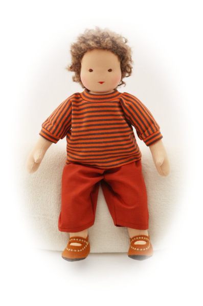 Puppenpullover orange-grau geringelt 40-48cm