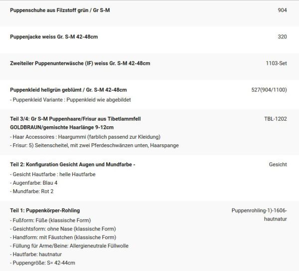 WUNSCHPUPPE für Bestellung 201900155