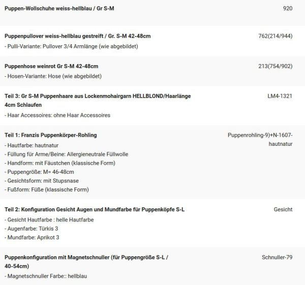 WUNSCHPUPPE für Bestellung 201900216