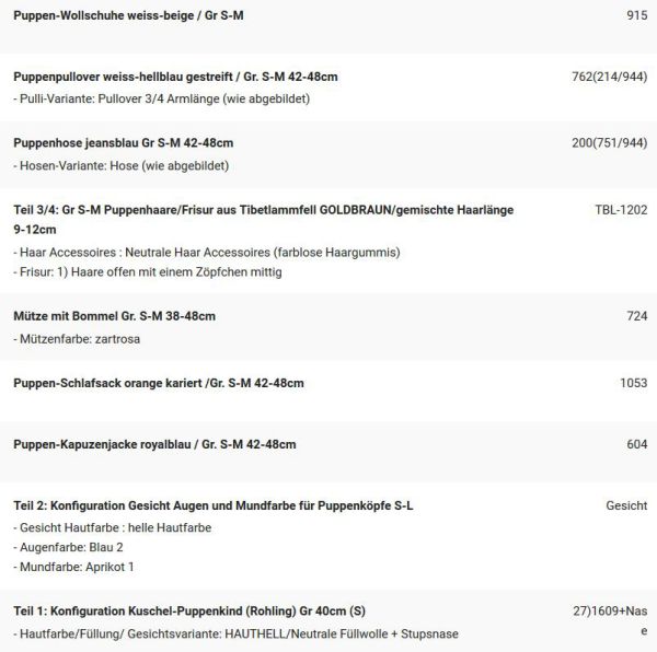 WUNSCHPUPPE für Bestellung 201900234