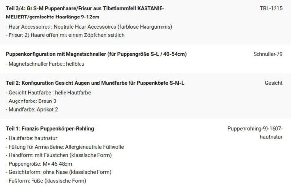 WUNSCHPUPPE für Bestellung 201900241