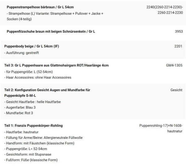WUNSCHPUPPE für Bestellung 201900243