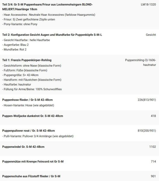 WUNSCHPUPPE für Bestellung 201900272