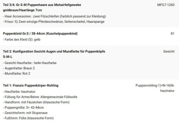 WUNSCHPUPPE für Bestellung 201900279