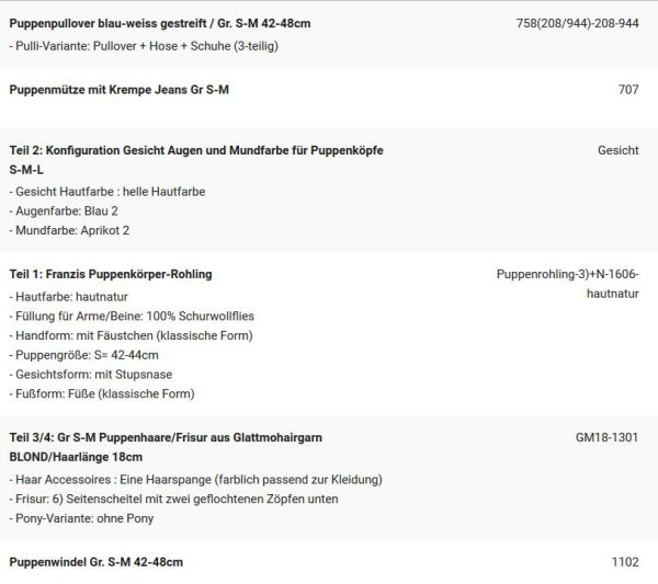 WUNSCHPUPPE für Bestellung 201900285