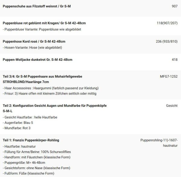 WUNSCHPUPPE für Bestellung 201900287