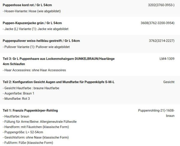 WUNSCHPUPPE für Bestellung 201900288