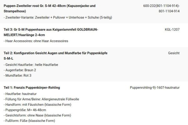 WUNSCHPUPPE für Bestellung 201900291