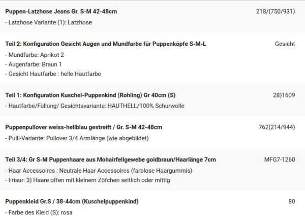 WUNSCHPUPPE für Bestellung 201900312