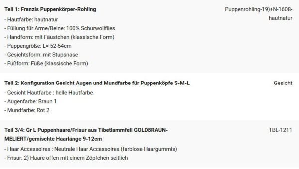 WUNSCHPUPPE für Bestellung 201900320