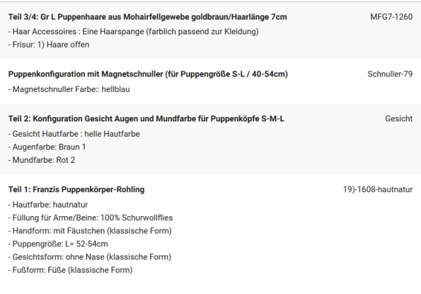 WUNSCHPUPPE für Bestellung 201900349