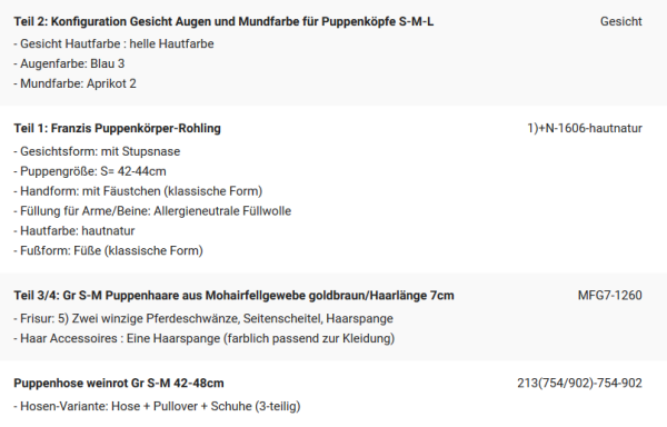 WUNSCHPUPPE für Bestellung 201900358