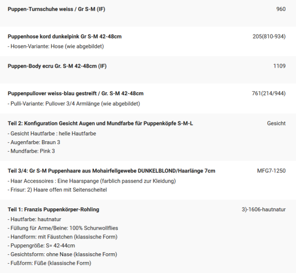 WUNSCHPUPPE für Bestellung 201900405