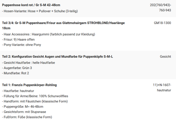WUNSCHPUPPE für Bestellung 201900422