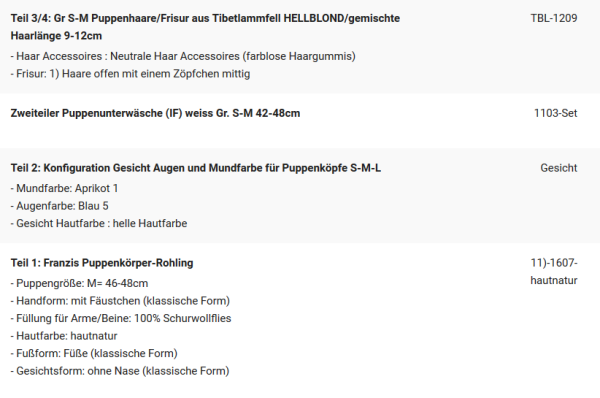 WUNSCHPUPPE für Bestellung 201900450