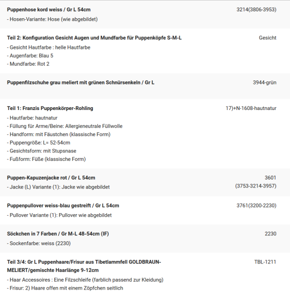 WUNSCHPUPPE für Bestellung 201900484