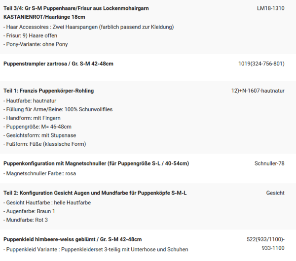 WUNSCHPUPPE für Bestellung 201900510