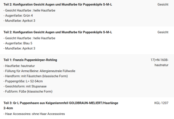 WUNSCHPUPPE für Bestellung 201900532