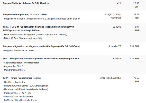 WUNSCHPUPPE für Bestellung 201900542