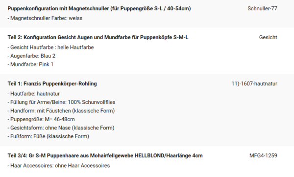 WUNSCHPUPPE für Bestellung 201900554