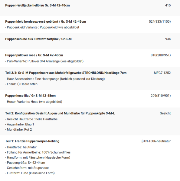 WUNSCHPUPPE für Bestellung 201900557