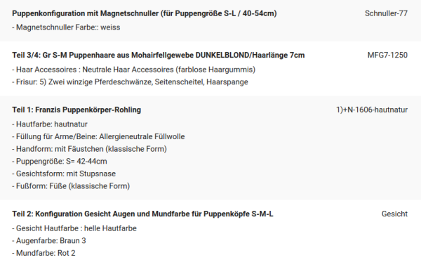 WUNSCHPUPPE für Bestellung 201900597