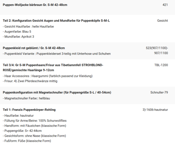 WUNSCHPUPPE für Bestellung 201900618