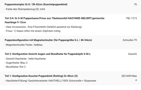 WUNSCHPUPPE für Bestellung 201900628