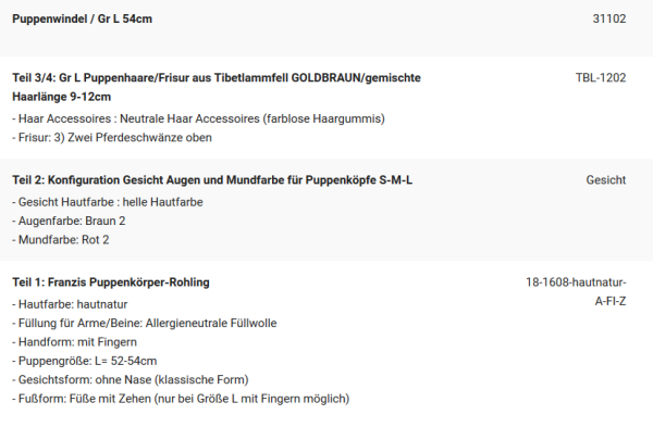 WUNSCHPUPPE für Bestellung 201900633