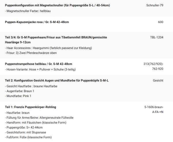 WUNSCHPUPPE für Bestellung 201900638