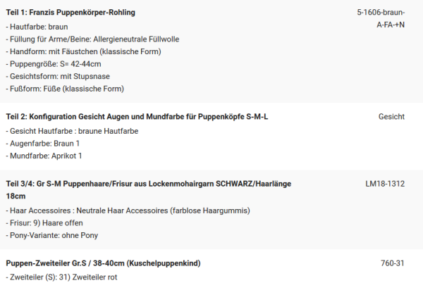 WUNSCHPUPPE für Bestellung 202000737