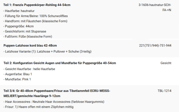 WUNSCHPUPPE für Bestellung 202000810