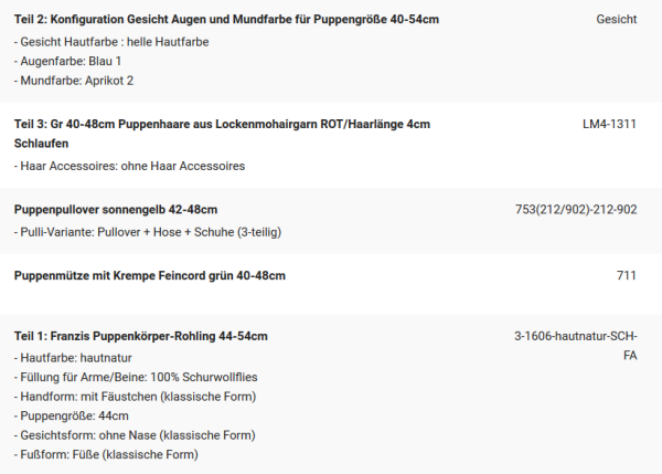 WUNSCHPUPPE für Bestellung 202000988